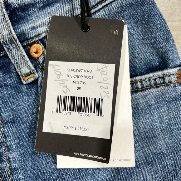 $275 NWT RE/DONE 70s CROP BOOT JEANS SZ 25